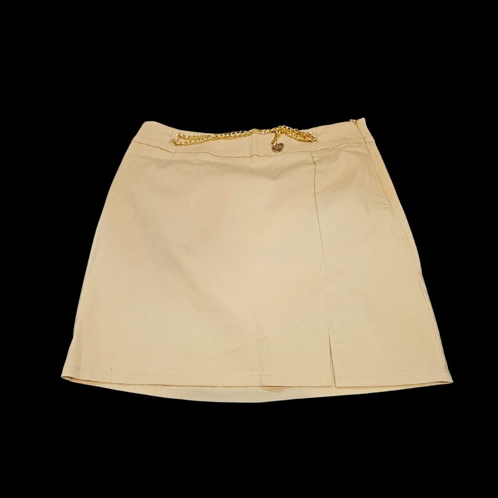Madden NYC | Beige Mini Skirt w/ Gold Chain Detail | Size Medium